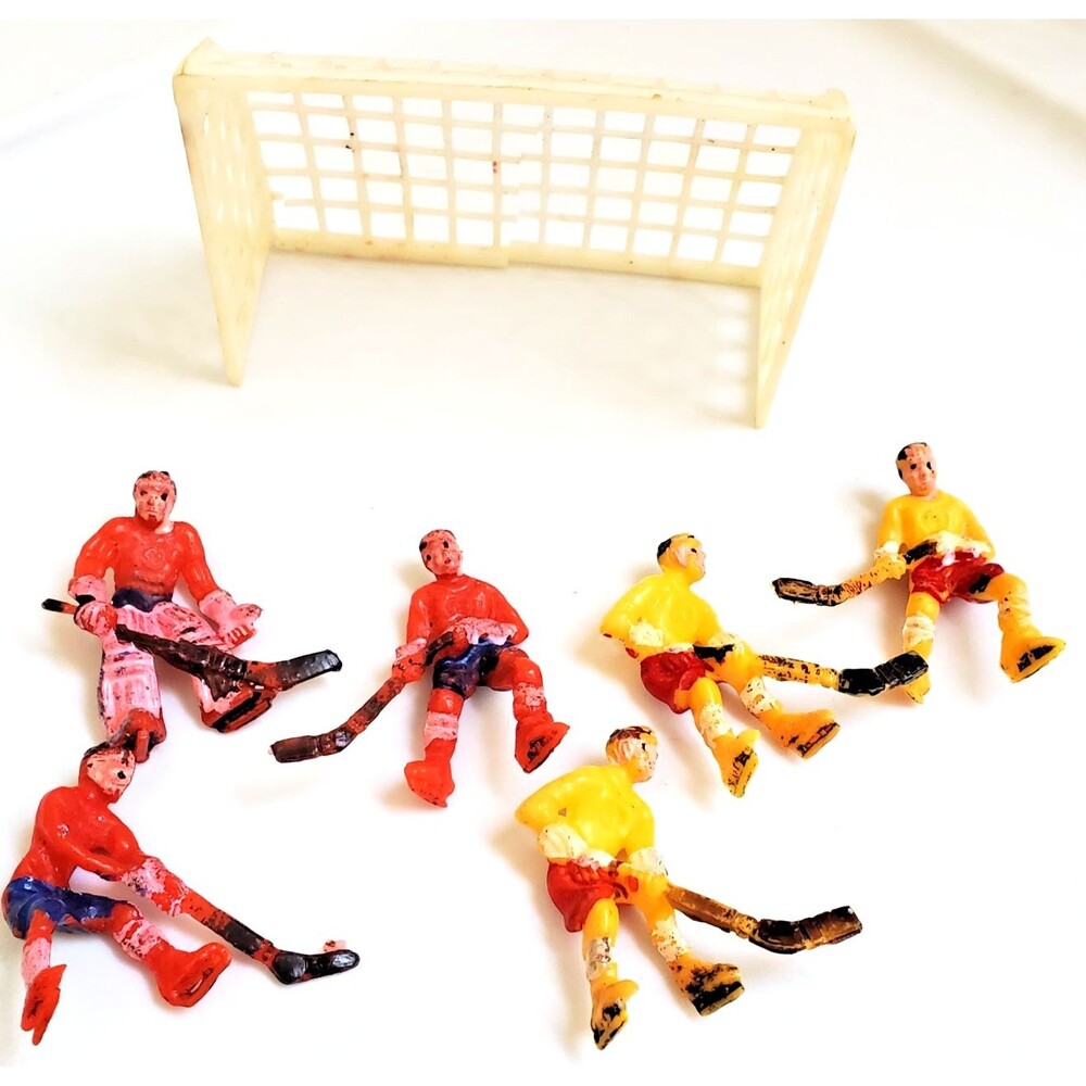 Vintage Hockey Player Cake Topper Decoration set 6 players 1 goal MCM Red Yellow